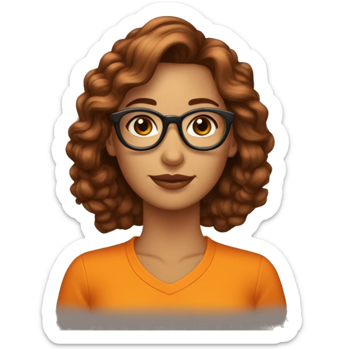 Mulher de cabelos médios encaracolados usando óculos de pele clara, com roupa laranja  sticker