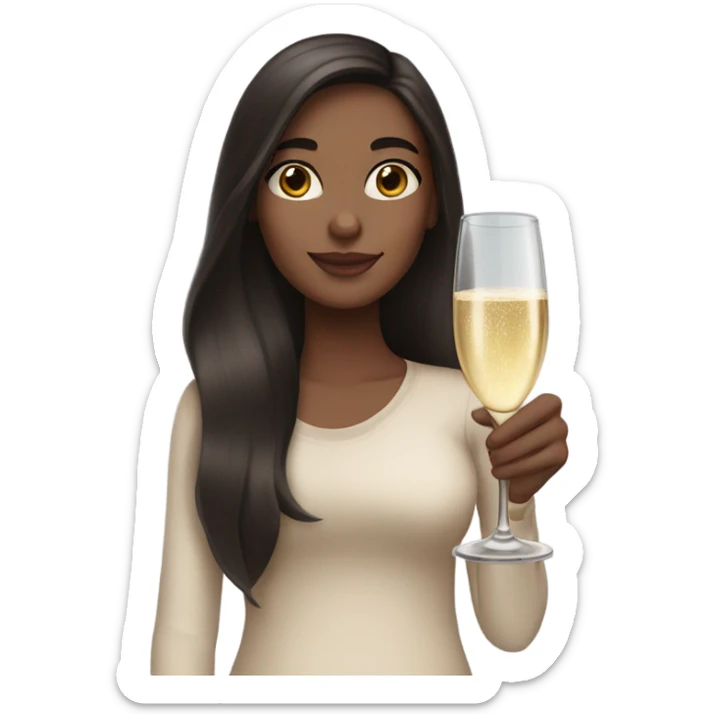 girl with long dark brown hair and brown eyes with glass of champagne  sticker
