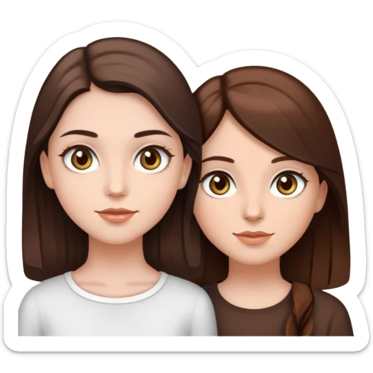 2 girls, one with dark brown hair and hazel green eyes and white skin, and the other with light brown skin, chocolate brown hair and brown eyes  sticker