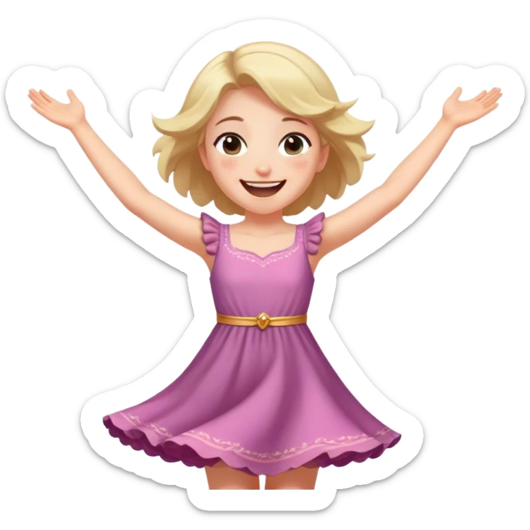 Cinematic Playful Aurora Portrait Emoji, Spinning in her dress, arms gracefully extended, eyes filled with laughter, exuding joy and charm, a princess dancing through her dreams! sticker