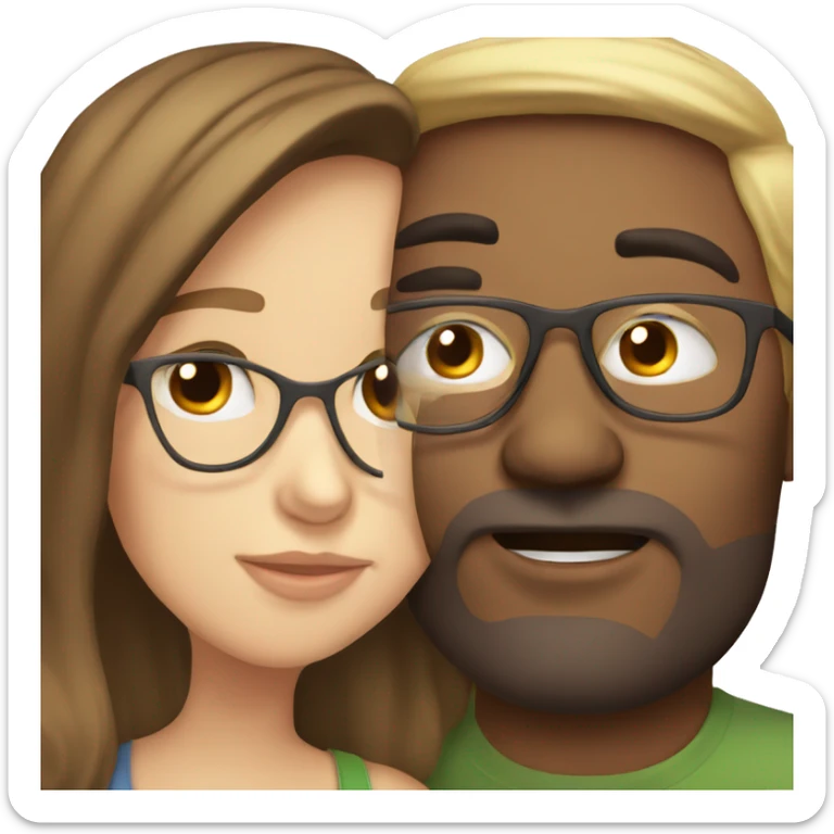 White Guy wearing glasses kissing white girl with brown hair sticker