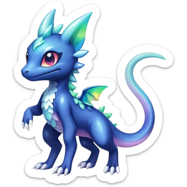 Rainbow crystalic Shiny pastel Salandit-Meowstic-Noibat-Fakémon-hybrid-creature (full body)  sticker