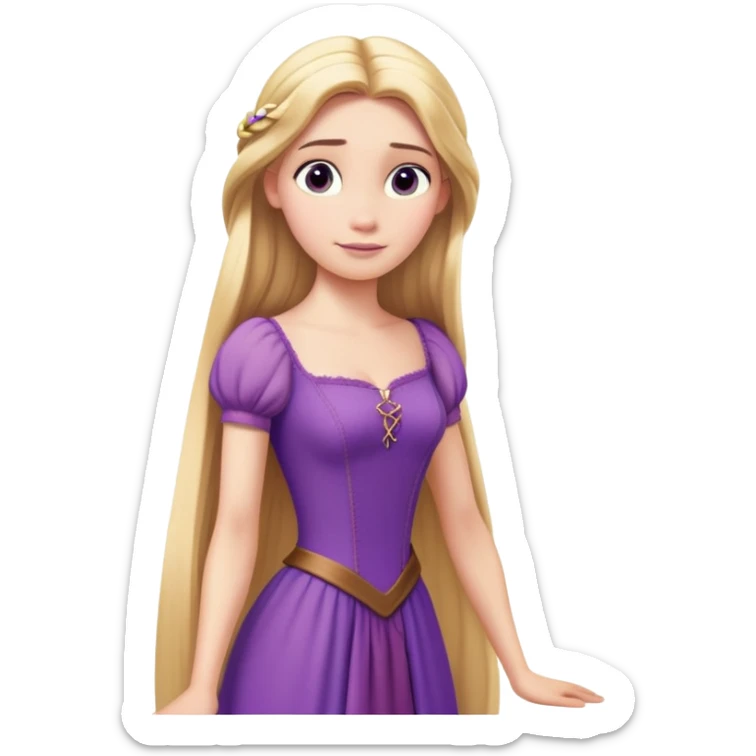 Rapunzel from hips up, purple dress, very long blonde hair, minimal style but clearly recognizable sticker