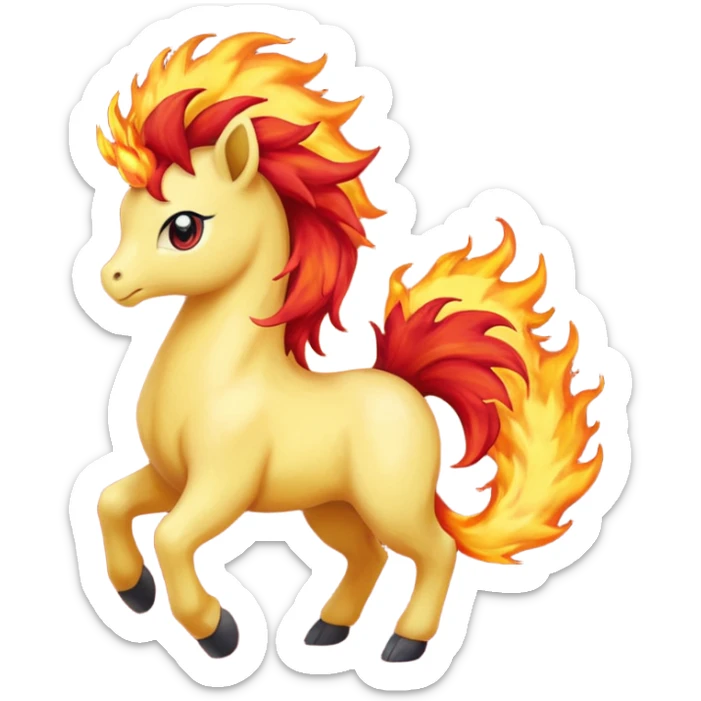ponyta pokemon (yellow body, red flaming mane, red flaming tail) sticker