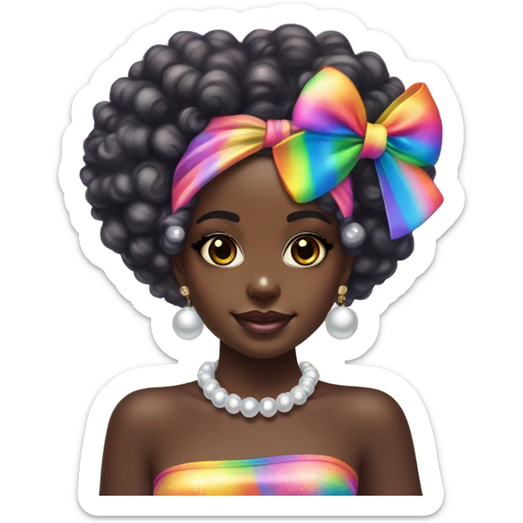 Lisa frank dark skin girl with rainbow bow headband Afro with pearls sticker