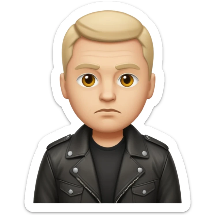 Russian 1990s gangster emoji, leather jacket,, serious face, cartoon style sticker