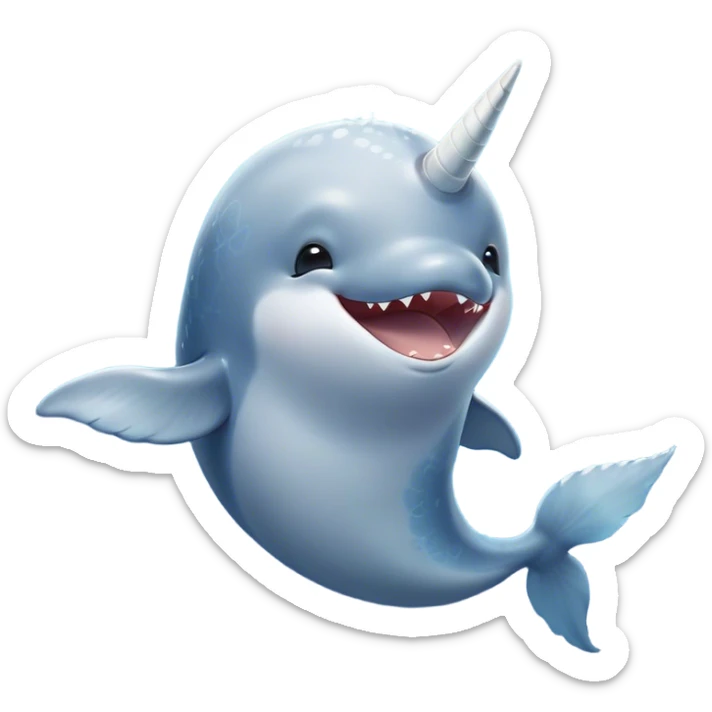 Cinematic Cute Yawning Cute Narwhal Portrait Emoji, Head tilted slightly with a dramatic, wide-open yawn, showcasing a streamlined, elegant body with a gracefully curling tusk and sleepy, half-closed eyes, Simplified yet irresistibly adorable features, highly detailed, glowing with a soft, cozy oceanic glow, high shine, relaxed yet expressive, stylized with a hint of whimsical marine ease, soft glowing outline, capturing the essence of a drowsy yet affectionate cute narwhal that appears ready to stretch and yawn its way out of the screen! sticker