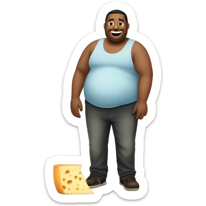 man with unbelievably huge belly with a lunchly saying, “I Like Mh Cheese Drippy Bruh!” sticker