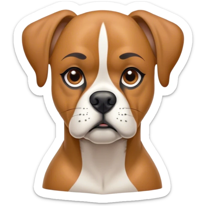 Cinematic Noble Fawn Boxer Dog Portrait Emoji, Poised and regal, with a strong, muscular build and a sleek, well-groomed fawn coat accented by a white muzzle and chest, deep-set soulful brown eyes, Simplified yet sharp and sophisticated features, highly detailed, glowing with a soft, dignified glow, high shine, intelligent and loyal, stylized with an air of strength, focused and attentive, soft glowing outline, capturing the essence of a watchful and confident guardian, so majestic it feels as though it could step out of the screen with effortless authority! sticker