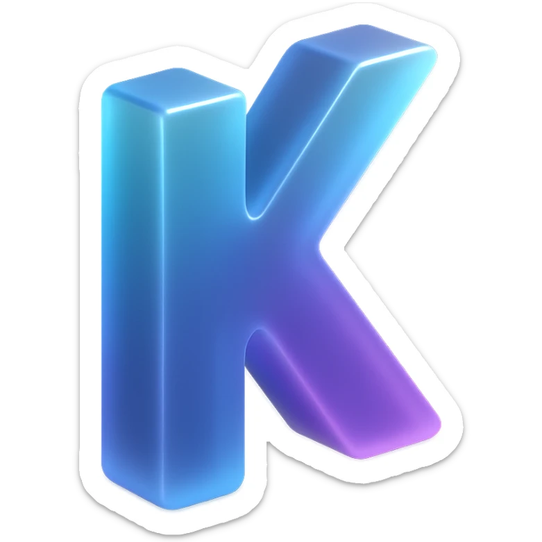 the letter K with a fancy colorful gradient for the color with blue and purple sticker