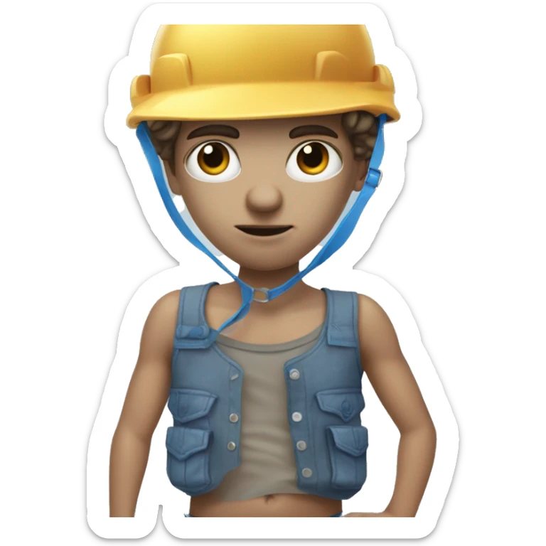 dumb boy with penci in nose and blue helmet with diaper on outside of jorts sticker
