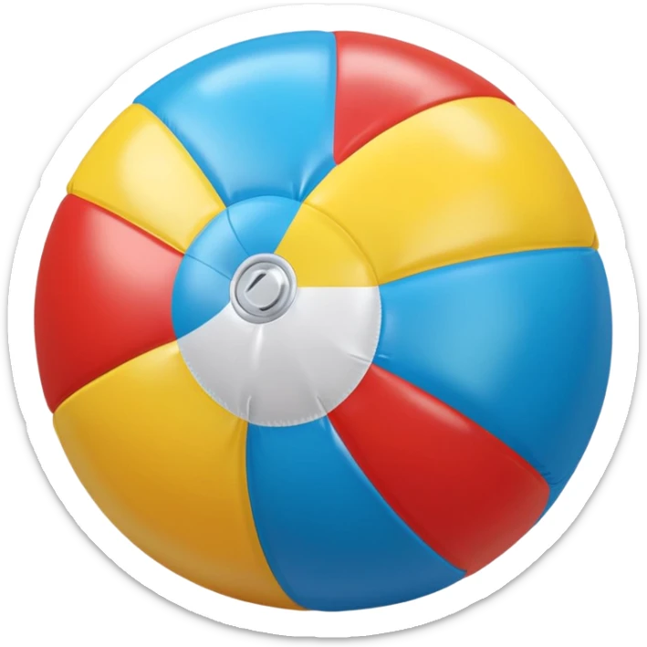 3D render of Beach Ball made of shiny inflatable vinyl, visible seam lines, air valve, highly reflective plastic texture, pool toy aesthetic, Apple emoji style, isolated on white background --v 6.0 sticker