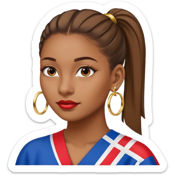 A brown skin girl with a slick ponytail and edges with a Dominican flag sticker