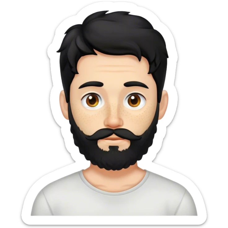 White man with freckles, black hair and wavy beard and earring on the nose sticker