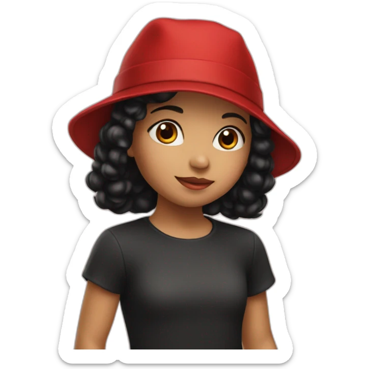 little girl in a red hat with black hair in dress sticker