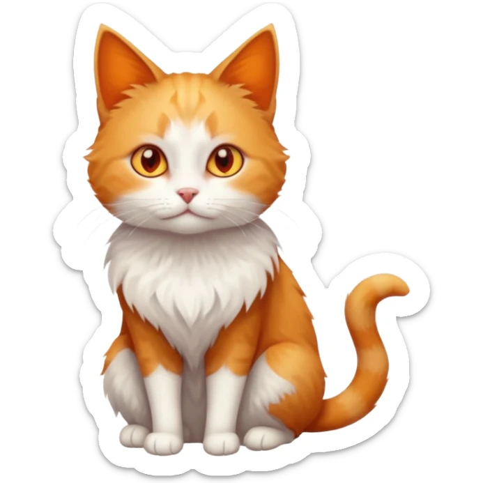 full body of tiny + skinny ginger and white cat with deep orange eyes and triangular shaped face sticker