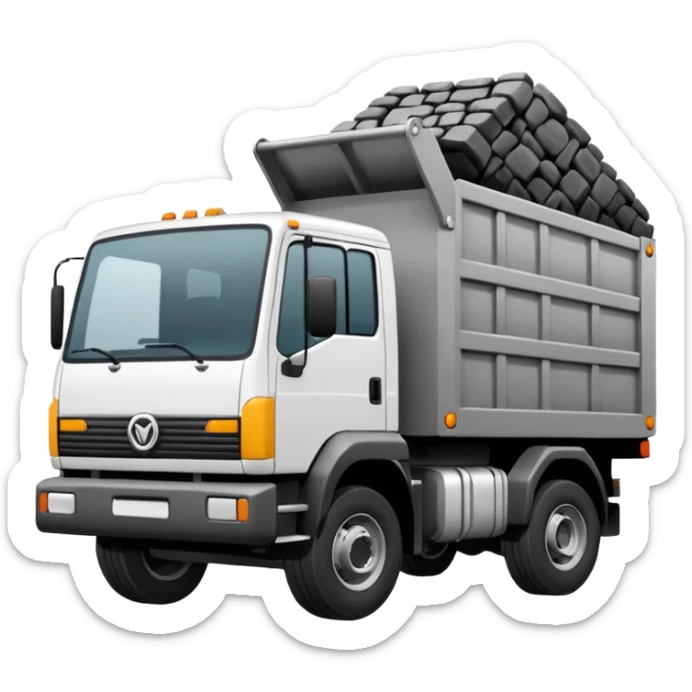 Camión volquete en 2d, en blanco y negro y descargando la carga sticker