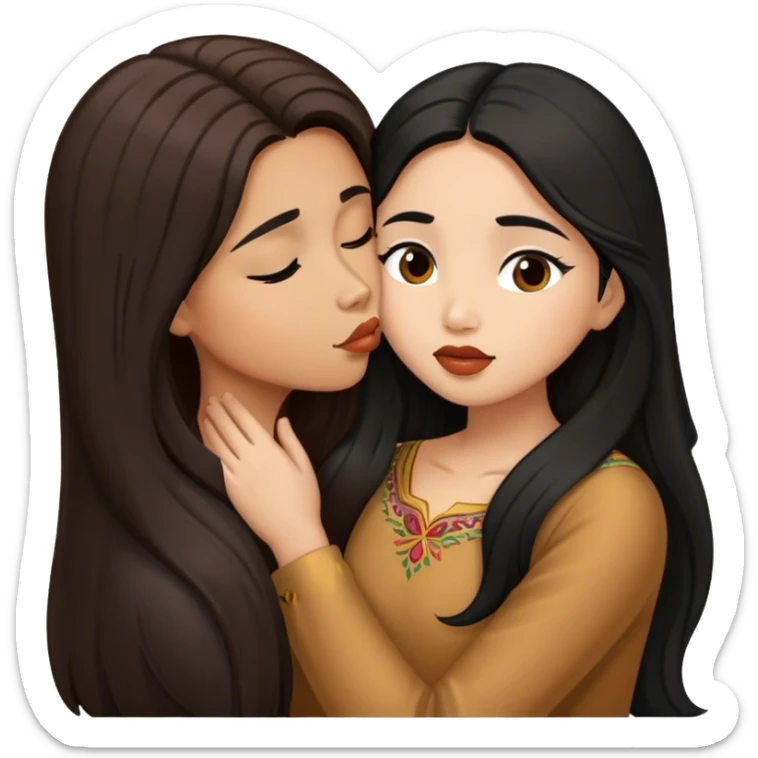 Caramel brown latino with long black hair kissing brown hair Filipina sticker