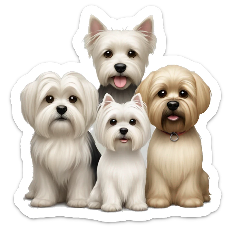 3 dogs West highland terrier and Scottish terrier and beige shih tzu sitting together friends sticker