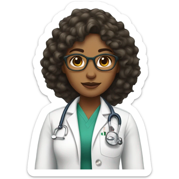 woman dark olive skin long curly hair with a doctor uniform on sticker