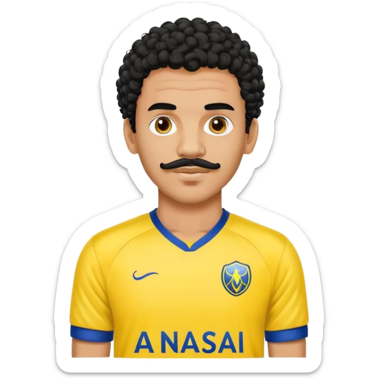 Chico trigueño con el pelo rizo negro bigotes estilo Chris brown con la jersey del Al Nassr sticker