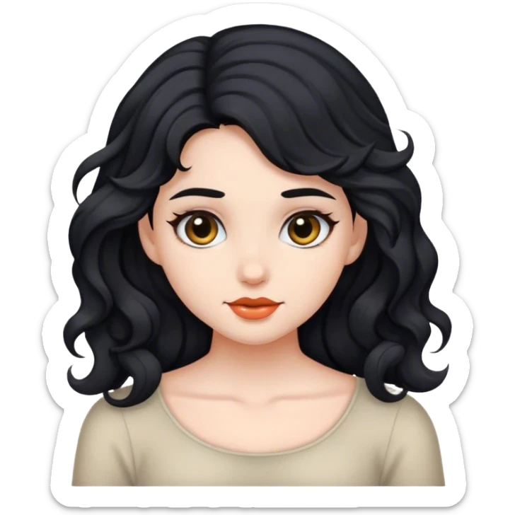 Has un emoji de una niña con el cabello negro y ondulado y piel blanca  sticker