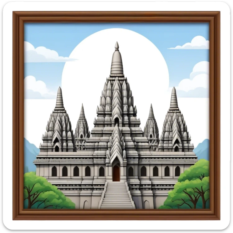 Prambanan Temple Landmark Emoji – Showcasing its towering Hindu temple spires with intricate carvings. sticker
