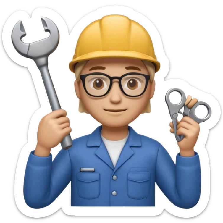 A 3D emoji with a Memoji style that the depicts a person who is learning to become a car mechanic as his highchool extended profile sticker
