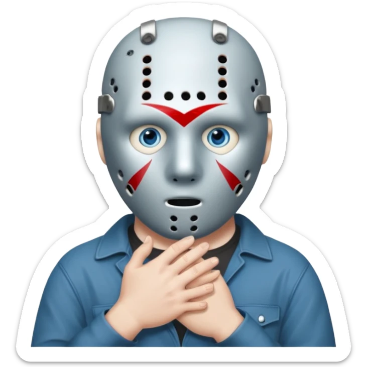 Jason Voorhees, looking cute, with his hands clasped in front of him, at a sideways angle, looks like he is in love sticker