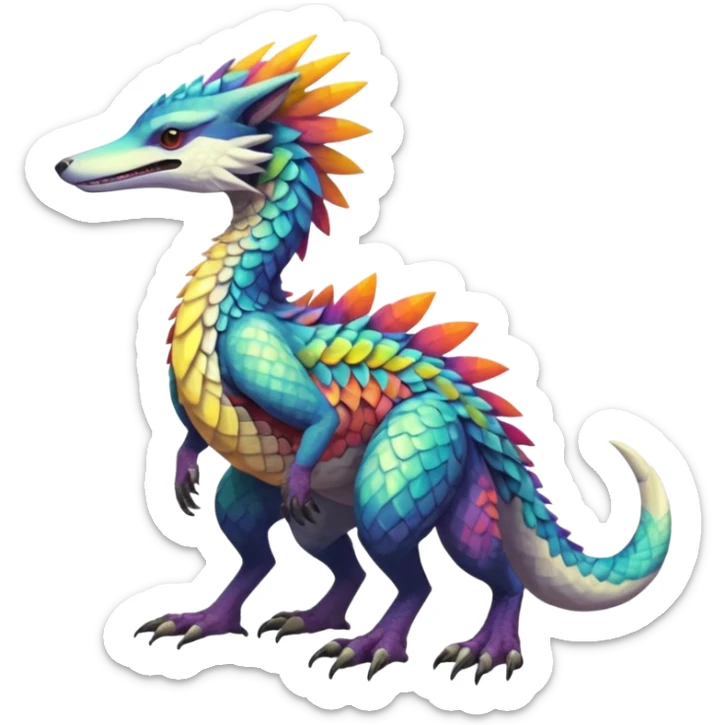 Colorful Scaly Tribal Shamanic Fruity Iridescent Warm-colored Tropical Exotic Vernid-Sergal-Trico-Silvally-Nargacuga-fusion-hybrid-animal-creature, full body sticker