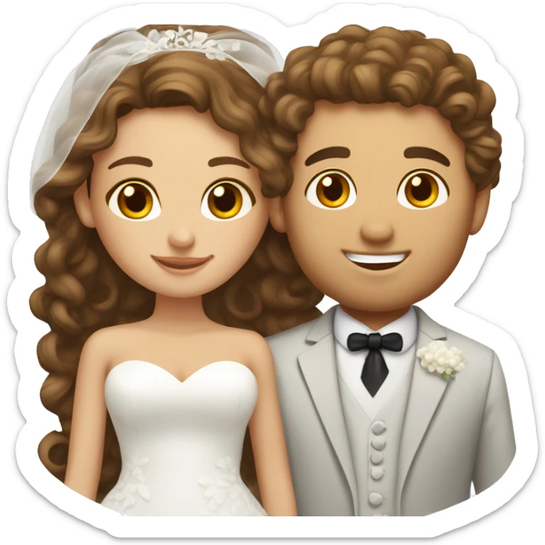 caucasian bride with curly brown hair and caucasian groom  sticker