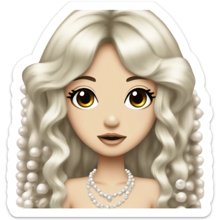 mermaid hime gyaru girl, dark hair with pearls sticker