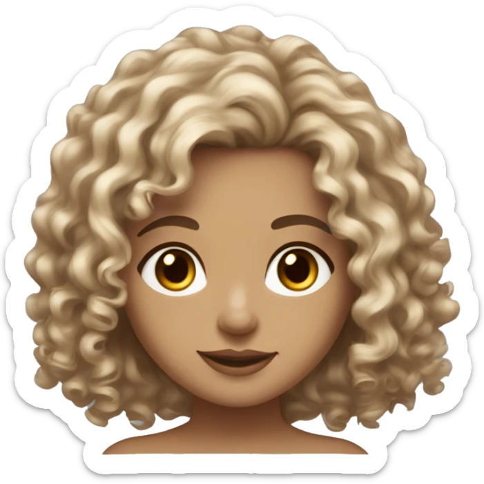 Fair curly wavy hair,medium length, Brown eyes, light medium skin tone, girl sticker