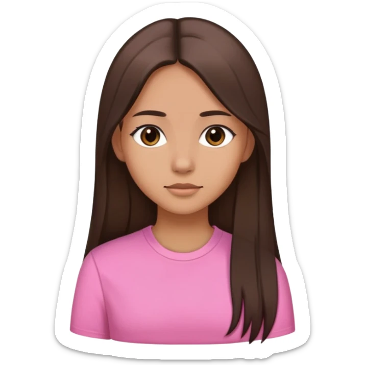 Feminine girl with light brown skin, dark straight long hair and dark eyes, wearing a pink shirt, profile picture style sticker