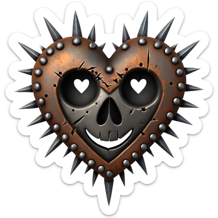 Metal heart pierced with spikes and nails, torture relic, dark gothic icon sticker