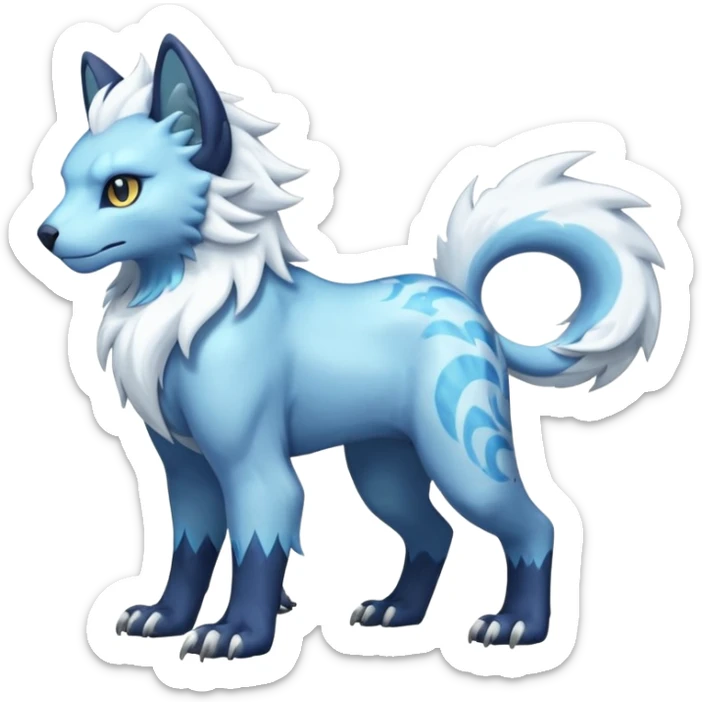 Icy glacial glistening glossy smooth soft flaky scaly furry flurry hyper-realistic cozy boreal boreal-lupus-Lunaray-Manectric-Absol-Luxray-Bobcat-Fakémon-fusion-animal-creature, full body  sticker