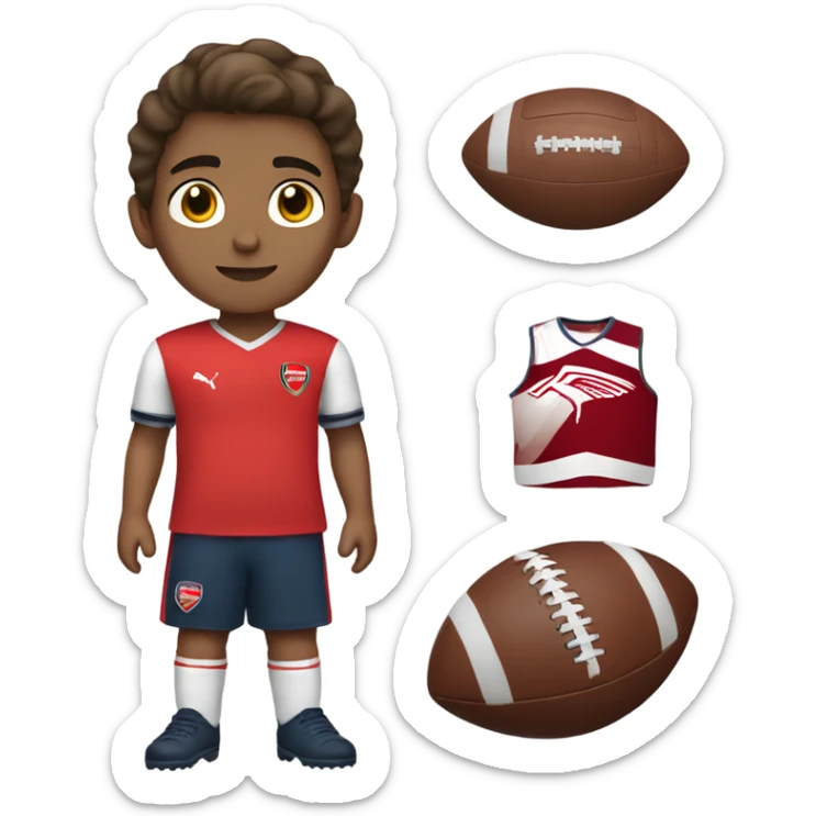 boy standing with an arsenal football jersey, brown hair, tan skin sticker