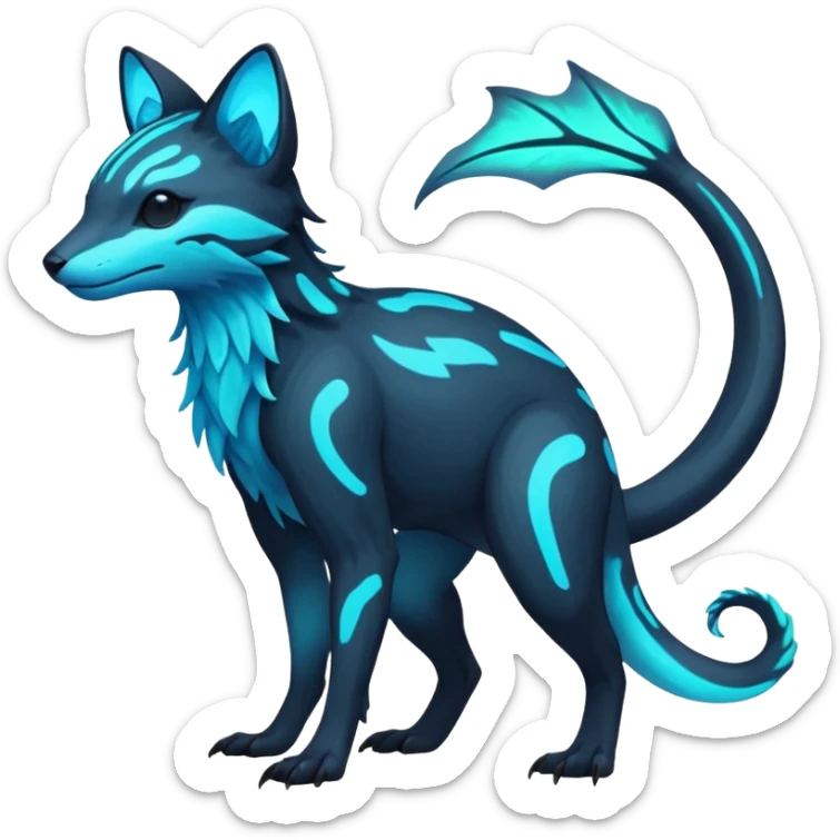 Rare realistic dark-neon glowing bioluminescent edgy badass epic pretty beautiful handsome gorgeous aesthetic colorful vibrant Vernid-Trico-species-Fakemon-creature by LiLaiRa, 4 legs, 1 tail, random markings, (full body) sticker