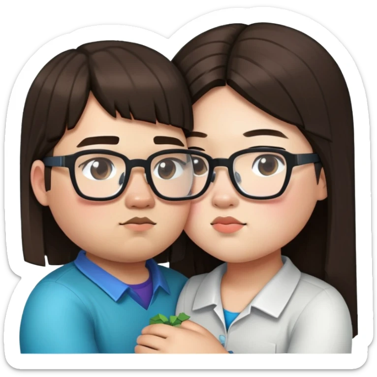 fat steve from minecraft kissing a short asian girl with glasses sticker