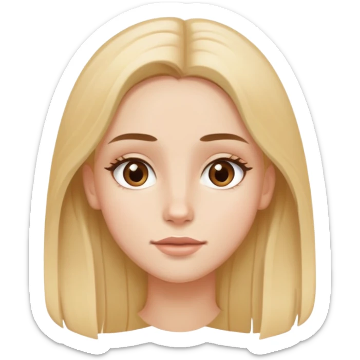 Very Long blonde hair, white skin, almond brown eyes, skinny girl, oval face, brown brows sticker