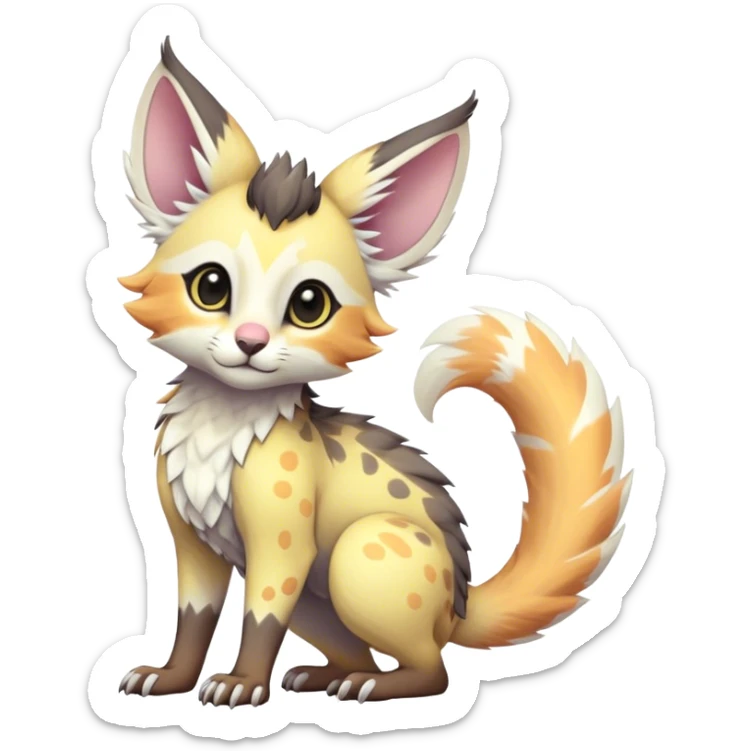 Feral Rare Fantasy cute realistic pastel tropical Vernid-Trico-species by LiLaiRa, random markings, tufted tail, tufted ears, full body sticker