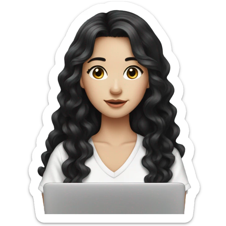 Beautiful girl,Black hair,wavy hair，long hair,Black eyes,Chinese, with laptop sticker