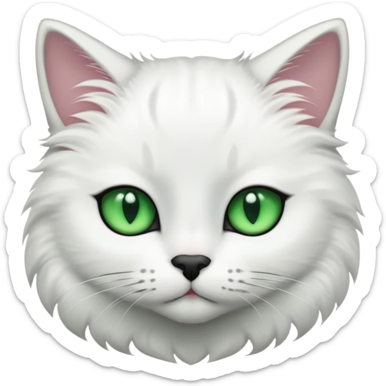 A white cat with green eyes and a black tail and two black marks on the top of her head and a black mark of the top of her neck  sticker