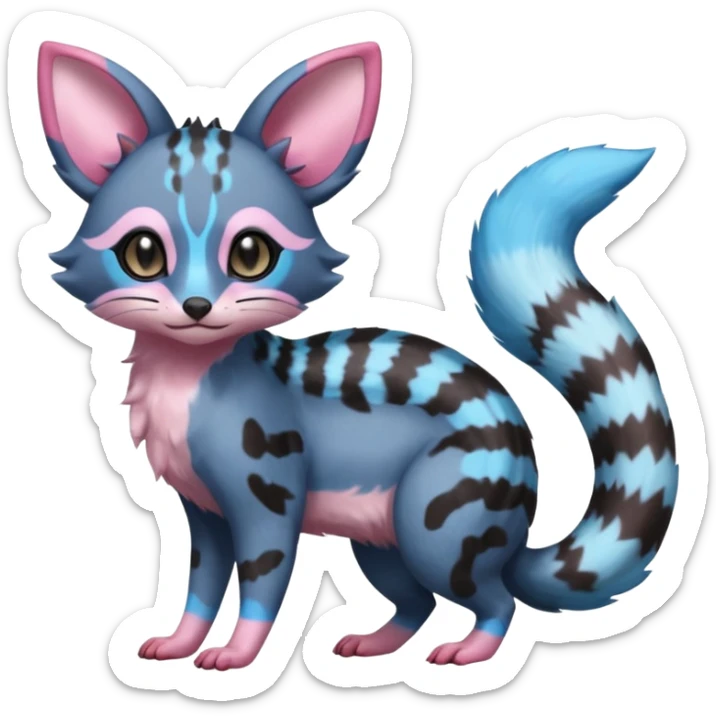 Rare realistic cute adorable epic aesthetic colorful Amaura-Sylveon-Civet-Genet-species-Fakemon-hybrid-creature, with markings, full body sticker