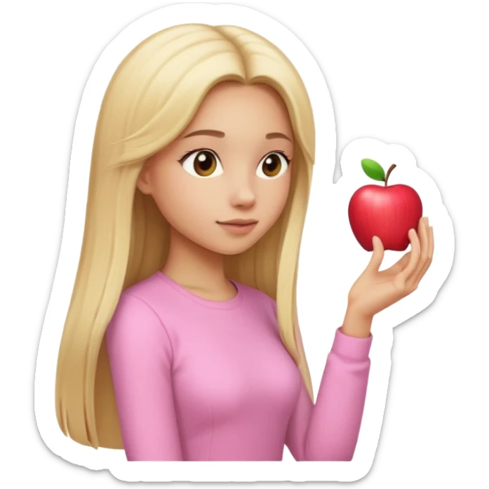 girl in light pink clothes, blonde with long straight hair, side view, pose, Apple emoji style, variation 4 sticker