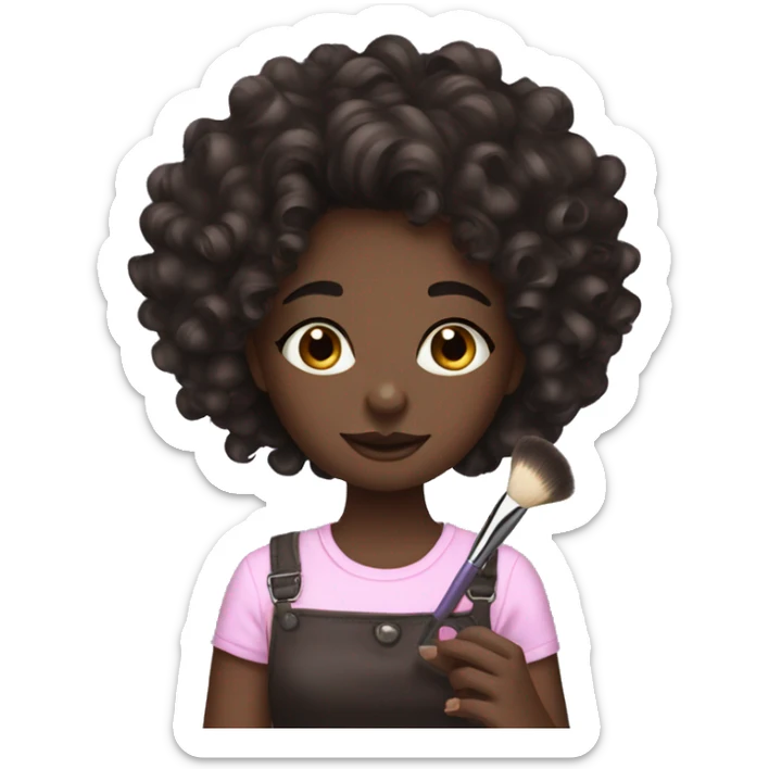 dark skin dark hair curly hair girl doing makeup sticker