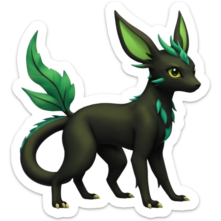 Dark Edgy Salandit-Leafeon-Umbreon-Fakémon-hybrid-creature (full body)  sticker