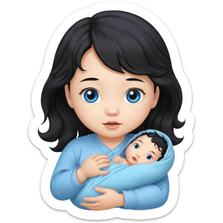 a girl asian newborn baby with black wavvy hair and blue eyes sticker