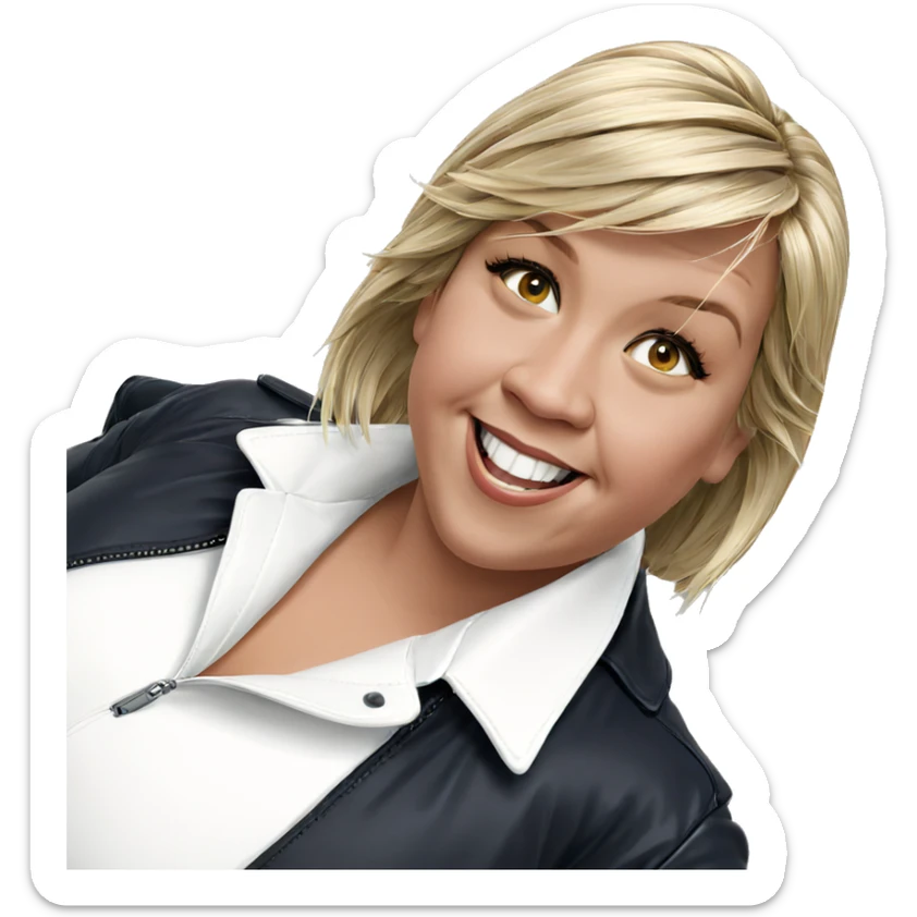 smiling blonde girl in jacket sticker