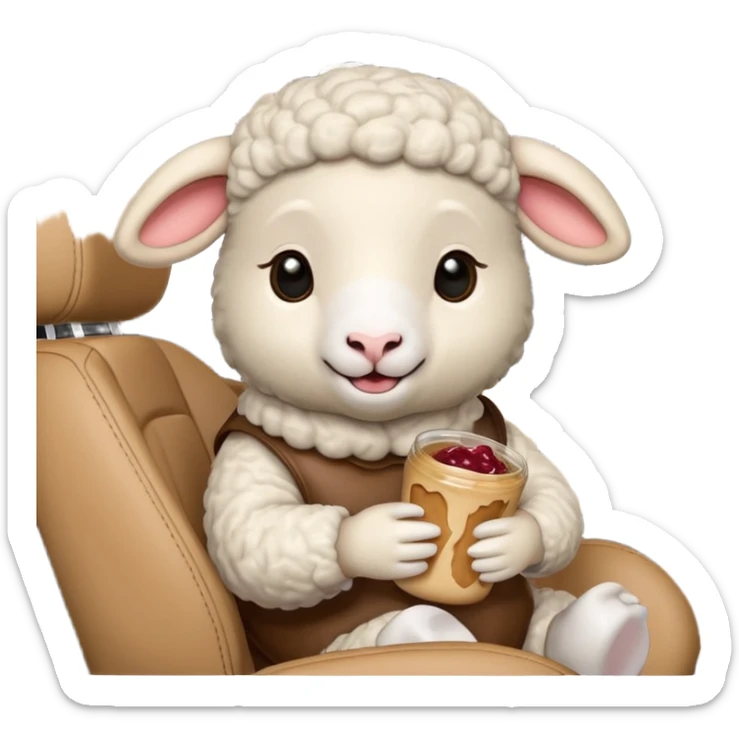 cute baby sheep eating peanut butter and jelly driving in a bmw x1 sticker